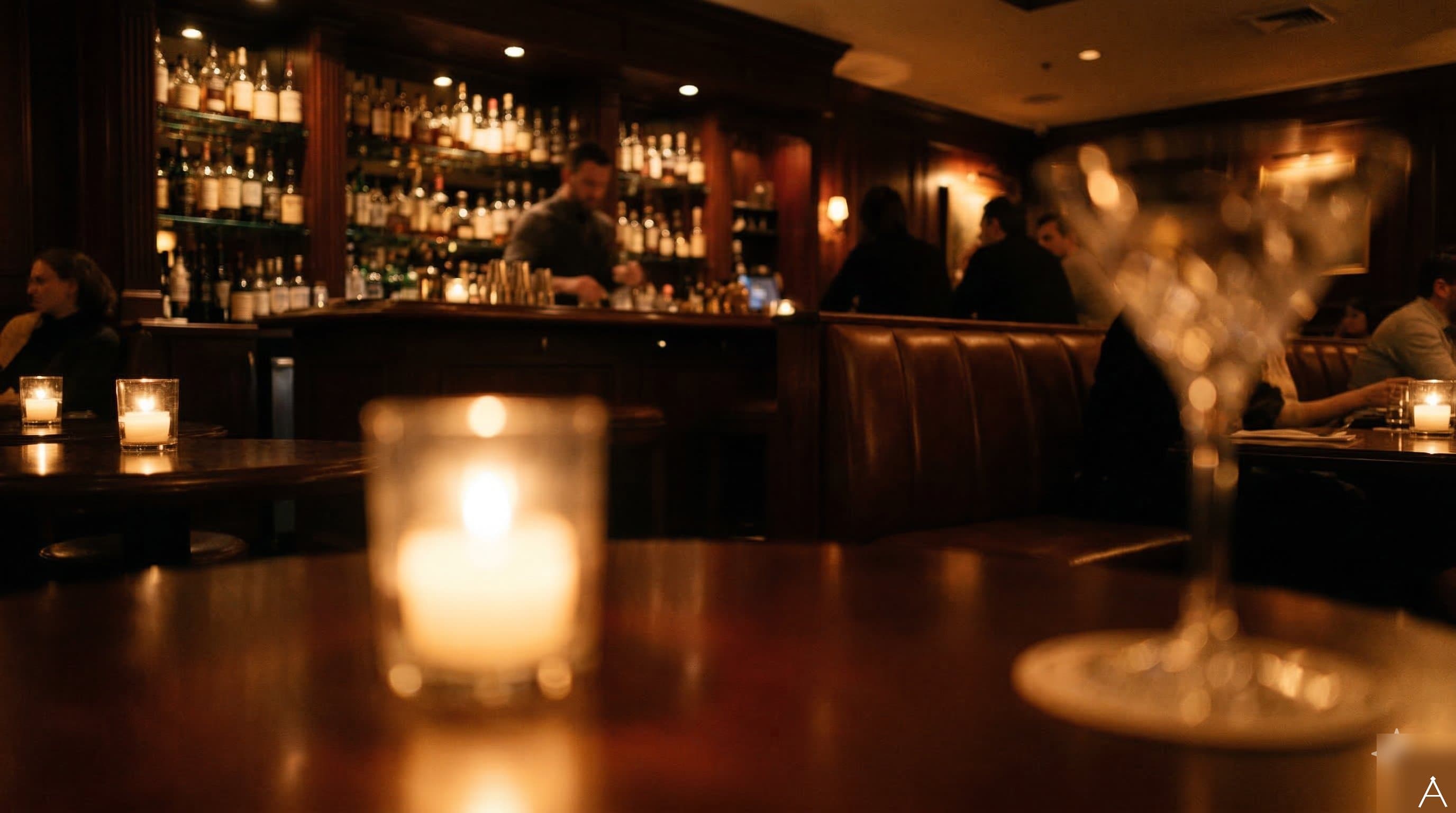 Atmospheric candlelit restaurant interior in Manhattan
